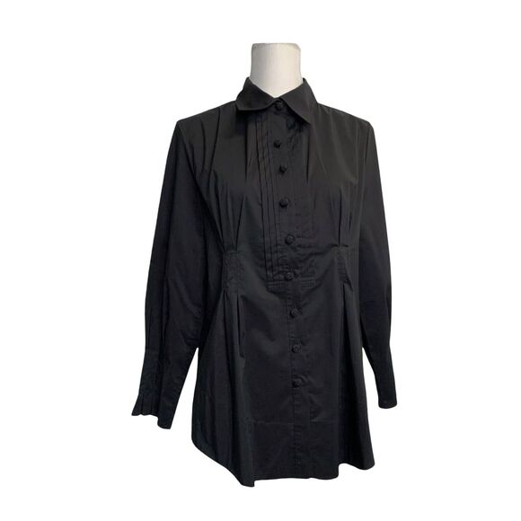 Soft Surroundings Black Button front Shirt Sz m Tunic Long Sleeve Collared - Picture 1 of 11